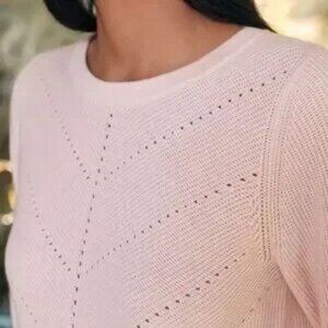 White and Warren Pink Chevron Crewneck Cotton Knit Sweater